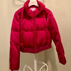 Calvin Klein cropped puffer bomber jacket hot pink